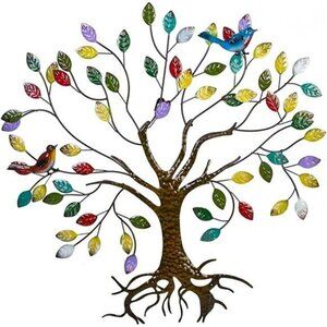 VEWOSTAR Metal Wall Art Tree of Life Colorful Leaves Sculpture Home Decor 25in